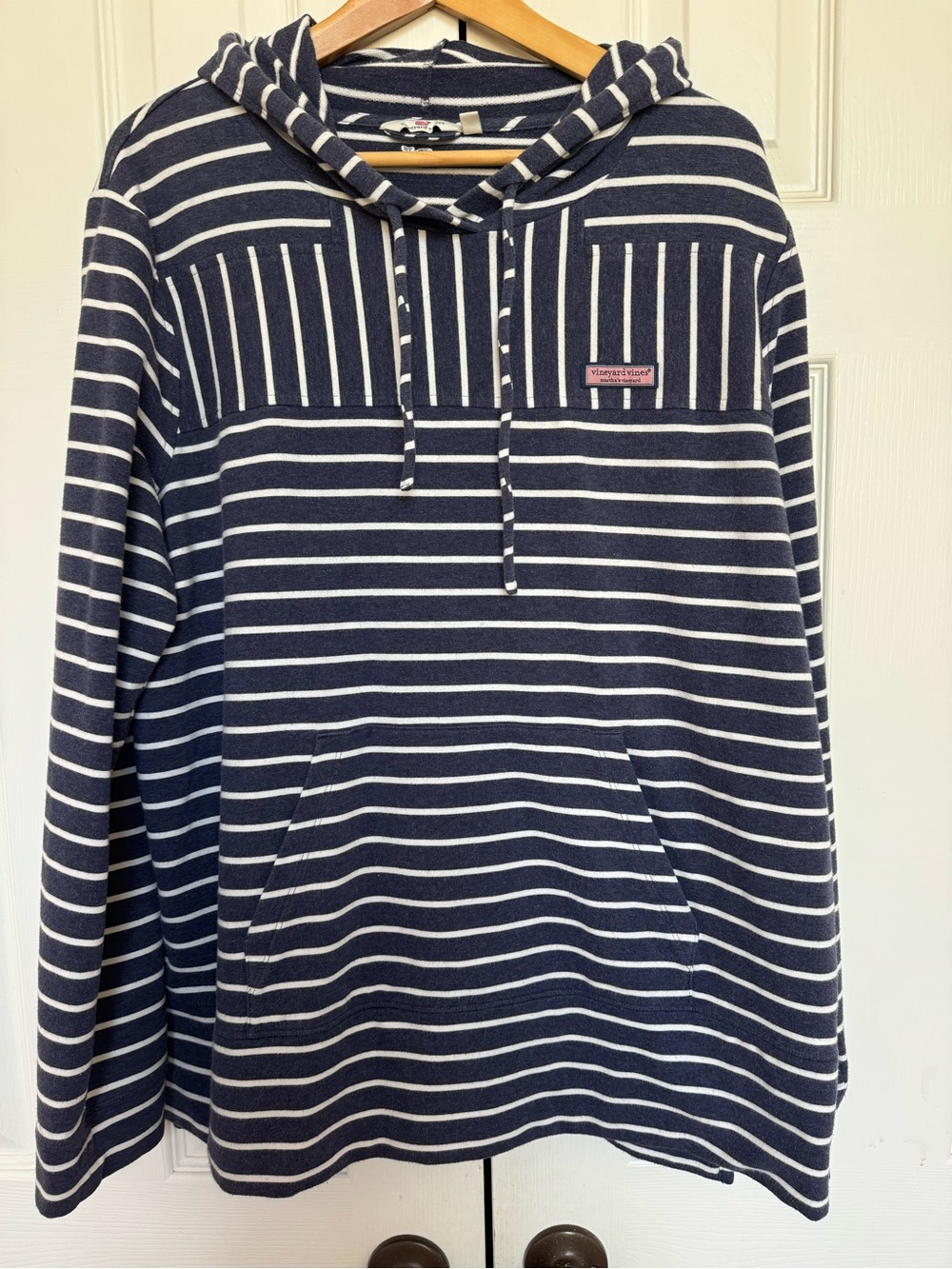 Vineyard Vines Striped Relaxed Hoodie Shep Shirt Navy Blue White Size XL